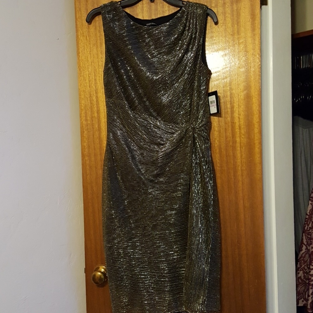 Ellen Tracy Metallic Side Knot Dress